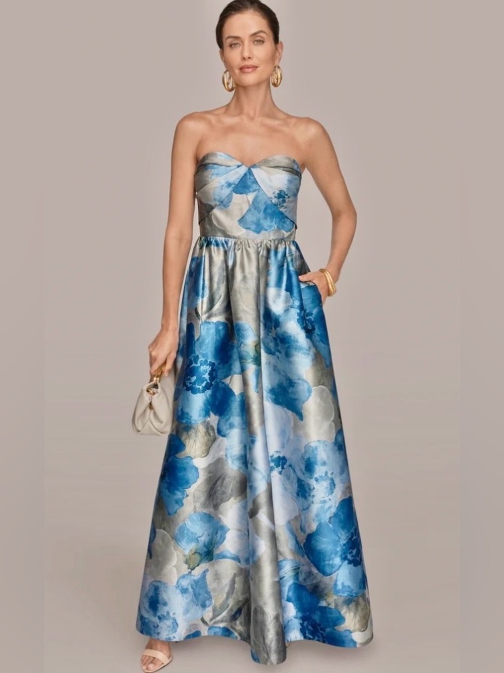 NWT DONNA KARAN MIKADO FLORAL STRAPLESS SWEETHEART BRIDAL WEDDING BALL GOWN MAXI